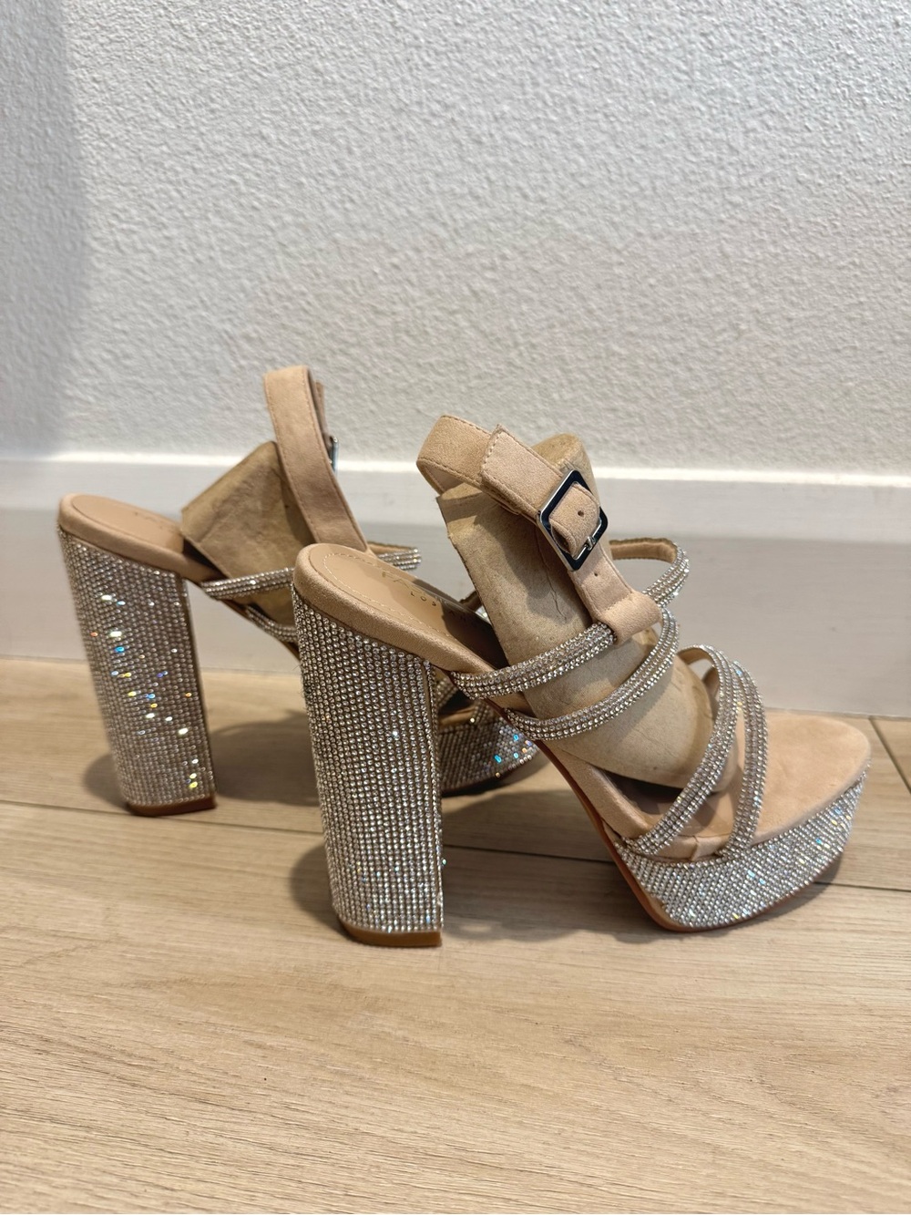 Fashion Nova Silver Rhinestone Platform Heels - Picture 4 of 8